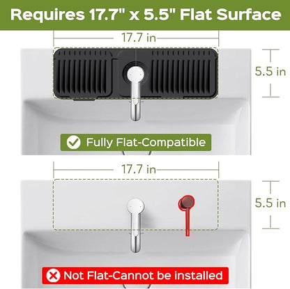 18 Inch Silicone Faucet Mat for Kitchen Sink Splash Guard – 2025 Upgraded Draining Mat with Water Tray Behind Faucet – Countertop Protectors to Catch Spills (Black, 17.7" x 5.5")