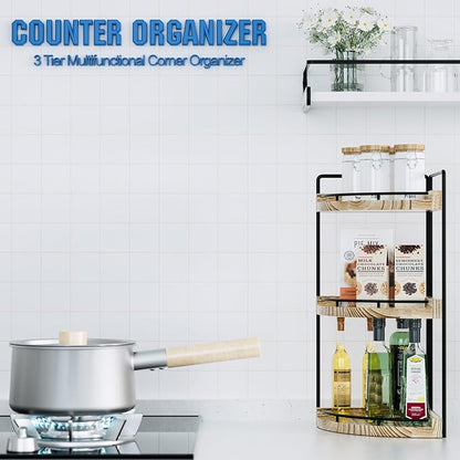 Corner Bathroom Counter Organizer, 3 Tier Bathroom Storage Countertop for Skincare, Sink Shelf for Kitchen Decor, Vanity, Dresser, Makeup, Gift(Rustic Brown)