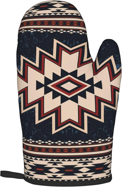 Oven Mitt and Pot Holders Sets - Boho Kitchen Mitts Decorative Tribal Oven Gloves Bohemian Hot Pads Set of 2 for Cooking BBQ Baking Grilling