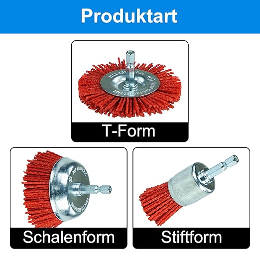 SALI 6 Pack Nylon Filament Abrasive Wire Brush Wheel & Cup Brush Set with 1/4 Inch Hex Shank, 6 Sizes Nylon Drill Brush Set for Removal of Rust Corrosion Paint
