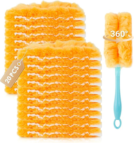 20 Count Compatible with Swiffer Heavy Duty Duster Refills, Unscented 360° Disposable Duster Microfiber Pads for Cleaning Home, Electronics, Blinds, Ceiling Fans, Furniture (Duster Refill Only)