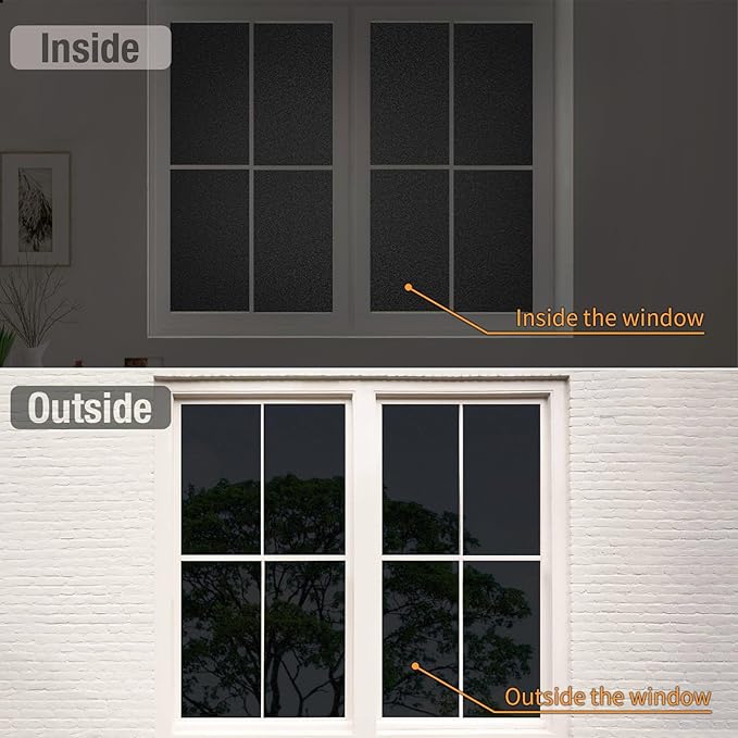 MAGIDEKOR Total Blackout Window Privacy Film with Installation Tools, 100% Light Blocking Heat Control Static Cling, Room Darkening Opaque, 17.5 Inch X 9.8 Feet
