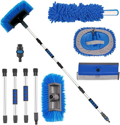 72" Car Wash Brush with Long Handle, On/Off Switch for Car RV Truck Boat Washing Brush, Complete Cleaning Kit with Car Wash Mop Windshield Squeegee Multifunctional Wash Brush
