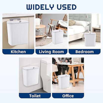 3 Pack Hanging Trash Can with Lid, Kitchen Compost Bin for Counter Top or Under Sink, Waste Basket Wall Mounted Garbage Can for Cupboard/Bathroom/Bedroom/Office/Camping (White)