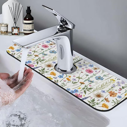 Spring Flower Colorful Leaves 15" X 5.5" Kitchen Sink Splash Guard Faucet Faucet Guard Draining Mat Sink Splash Guard Faucet Kitchen Bathroom