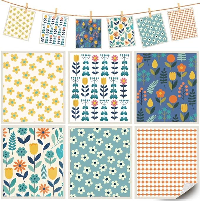 6Pcs 6 Styles Swedish Dishcloths for Kitchen Reusable Quick Drying Sponge 7.7 x 6.8 Inch Countertop Cleaning, Floral Dish Cloths Absorbent Decorative Towels for Dishes Home Tableware Use