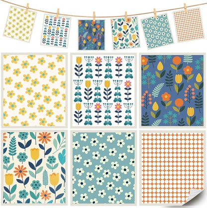6Pcs 6 Styles Swedish Dishcloths for Kitchen Reusable Quick Drying Sponge 7.7 x 6.8 Inch Countertop Cleaning, Floral Dish Cloths Absorbent Decorative Towels for Dishes Home Tableware Use