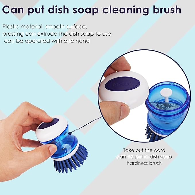 Dish Scrubber with Soap Dispenser, 3 Pack Soap Dispensing Palm Brush for Kitchen Sink Pot Pan, Color Coded Dishwashing Scrub Brush Set (Gray, Blue, Orange), Non-Scratch Cleaning Tool
