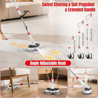Cordless Electric Mop for Milwaukee M18 Battery (NO Battery), 2 In 1 Spin Mop & Floor Scrubber Machine with LED Light & Water Spray, 800 RPM Electric Mops for Floor Cleaning, Hardwood,Tile,Toilet,Tub
