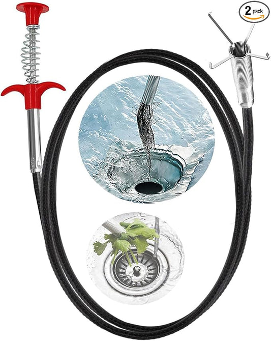 33 Inch Drain Snake Hair Clog Remover Tool, Flexible Grabber Claw Pickup, Long Reach Drain Cleaner for Sink, Toilet, Sewer, Shower, Kitchen, Bathroom Tub, Easy Unclogging Tool