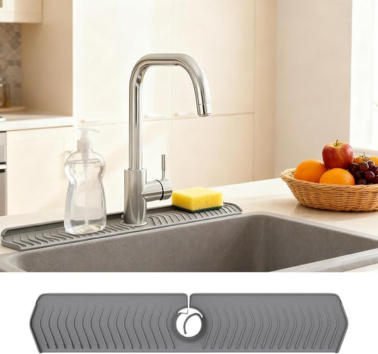 30 Inch Silicone Kitchen Sink Faucet Mat, Adjustable Waterproof Splash Guard Draining Mat Keep Countertops Dry (Gray)