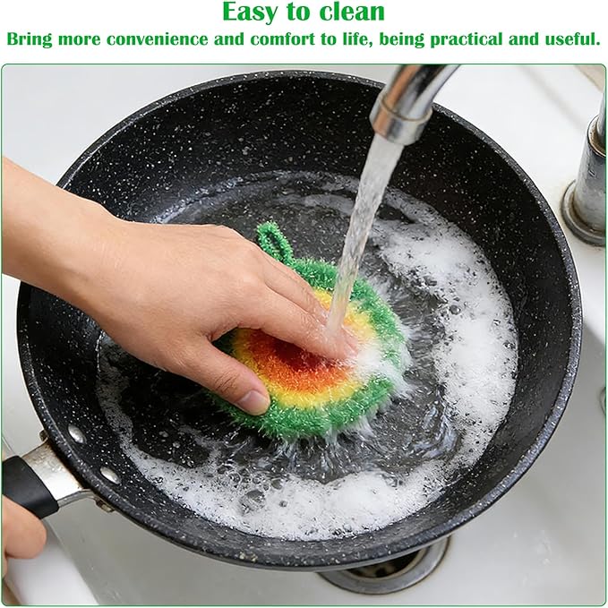 5PCS Round Dish Scrubbies, Reusable Dish Scrubber Sponge, Kitchen Cleaning Cloth with Hooks, 6.3Inches in Diameter, Hand-Safe and Odor-Free, Strong Oil Resistance and Easy Foaming