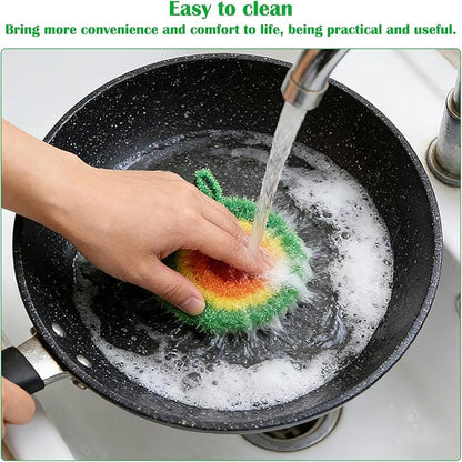 5PCS Round Dish Scrubbies, Reusable Dish Scrubber Sponge, Kitchen Cleaning Cloth with Hooks, 6.3Inches in Diameter, Hand-Safe and Odor-Free, Strong Oil Resistance and Easy Foaming