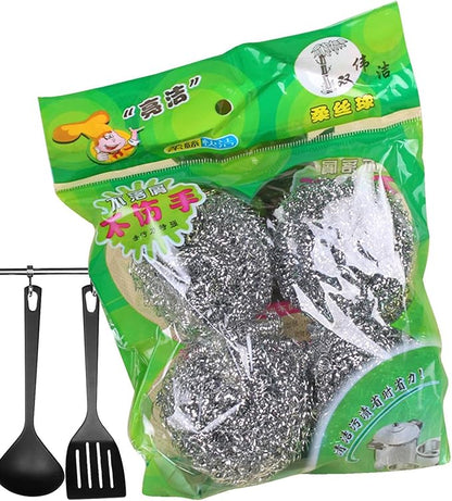 Generic Steel Wire Cleaning Ball - 4PCS Stainless Steel Sponges Scrubbers | Metal Scrubber Scouring Pads Ball | Dishes Washing Scrubber | Steel Scrubber Ball Steel Wire Ball Brush for Kitchen Sink