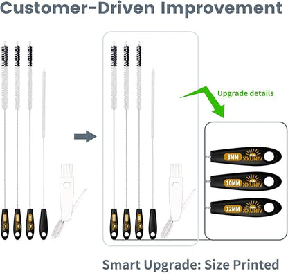 5 Pack Straw Cleaning Brush Set, 15" Extra Long Straw Cleaner Brush, 4 Sizes Reusable Straw Cleaner Brush, 3-In-1 Cup Lid Cleaning Brush for Stanley/Owala/Yeti/Hydro, Sturdy Brush Bristles(Black)