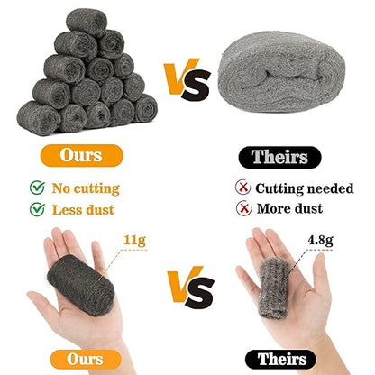 MAQIHAN Steel Wool Pads 0000 15PCS - Steel Wool 0000 Roll Glass Wood Fabric Metal Extra Fine Polishing Chrome Glass Polishing Pads Wool Steelwool Mice Control Weep Hole Covers Walls Fill