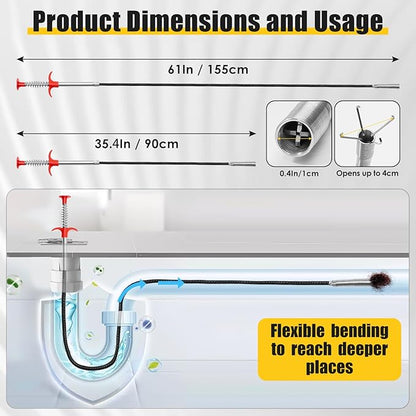 Drain Snake, 2 Pcs Drain Clog Remover(63 In And 35.5In), Upgraded Sink Drain Cleaner, Flexible Plumbing Snake With 4 Claws, Snake Drain Hair Removal Tool, Toilet Snake Drain Clog Remover