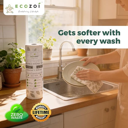Ecozoi Bamboo Rayon Reusable Towels - 4 Pack | Equivalent to 80 Regular Rolls | 70% Rayon from Bamboo and 30% Cotton Kitchen Paper Rolls | 50 Times More Usage than Regular Paper Rolls