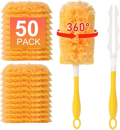 50 Count Duster Refill for Swiffer Duster with 1 Handle - 360° Multi-Surface Larger Size Feather Dusters, Disposable Duster Kit for Cleaning Home, Furniture, Blinds and Ceiling Fans