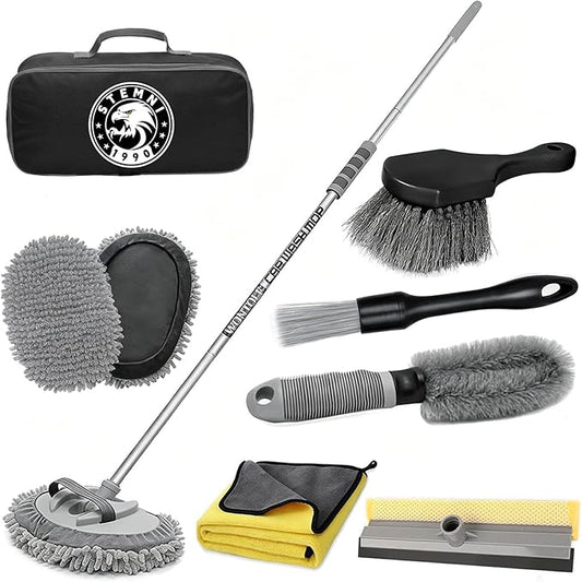 12Pcs Car Wash Kit, 62'' Car Wash Brush with Long Handle Microfiber Carwash Brush Mop Mitt Kit Car Car Washing Supplies Cleaning Kit for Cars RV SUV Truck Boat