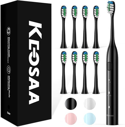 Electric Toothbrush with 8 Brush Heads, Sonic Electric Toothbrush with Fast Charge 4 Hours Last 60 Days, 2-Min & 30s Smart Timer, IPX7 Waterproof (Black)