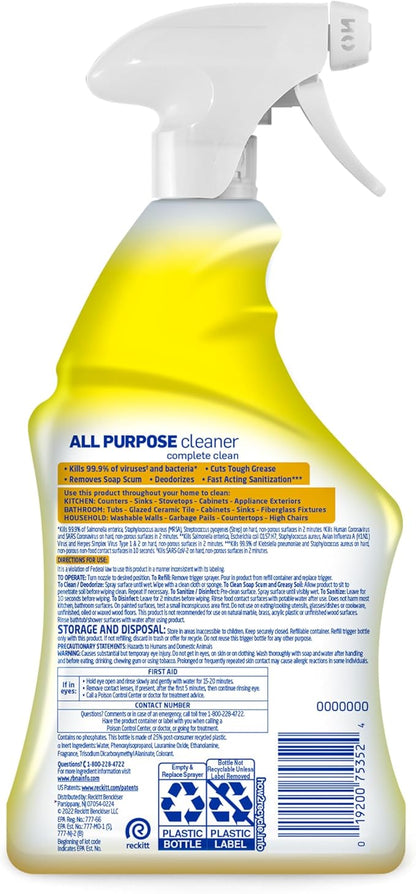 Lysol All Purpose Cleaner Spray, Multi-Purpose Disinfecting Spray, Kitchen & Bathroom Cleaner, Lemon Breeze Scent, 32 Fl Oz