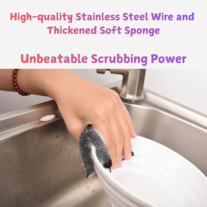 Kitchen Dish Sponges Steel Scrubbers - 6 Pack Black Non Scratch Heavy Duty Scrub Sponges，Reusable Multipurpose Metal Cleans for Washing Dishes，Pots and Pans，Household Cleaning，Bathroom