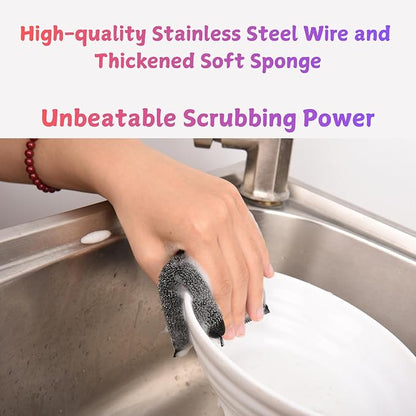 Kitchen Dish Sponges Steel Scrubbers - 6 Pack Black Non Scratch Heavy Duty Scrub Sponges，Reusable Multipurpose Metal Cleans for Washing Dishes，Pots and Pans，Household Cleaning，Bathroom