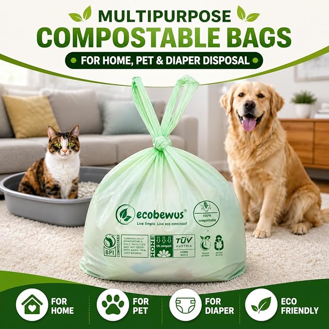 3 Gallon 100% Compostable Bags (125 Bags) Small Disposable Compost Trash Bags Food Scrap Garbage Bags US BPI Certified TUV OK Compost Home Certified Meeting ASTM D6400 (125 ct.)