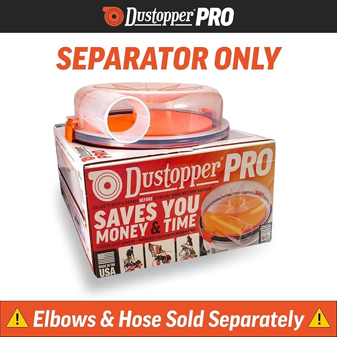 Dustopper PRO Low-Profile Dust Separator Only Elbows & Hose Sold Separately, Up to 99.9% Efficiency, Vacuum Accessories for Wet/Dry Vac with at Least 5HP, Fits 2-½” Nominal Fittings