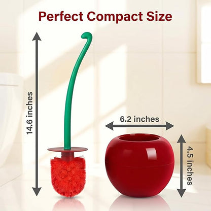 Toilet Bowl Brush with Holder Set: 360°Under Rim Toilet Scrubber Cute Cherry 2pcs-Heavy Duty Scrubbing Bristles for Apartment Bathroom