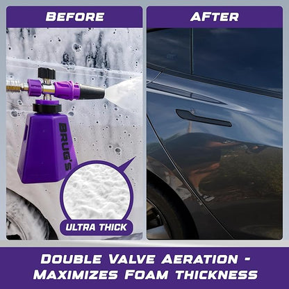 Brug's™ Pro Foam Cannon V2 - Professional Car Wash Foam Gun for Pressure Washer - Adjustable Spray Blaster, 1.1mm Orafice, Wide Neck Bottle, 1/4" Quick Connector - Snow Foam Cannon