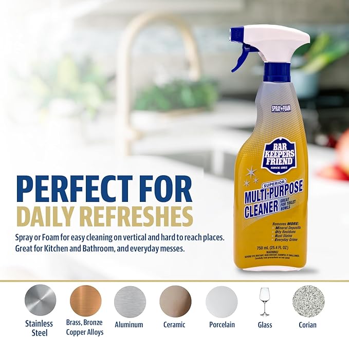Bar Keepers Friend Soft Cleanser 26 oz + Spray & Foam Multipurpose MORE Spray Cleaner 25.4 oz, Multi Purpose Cleaner Bundle, Removes Grease, Rust Stains, Soap Scum & More in Home & Outdoors