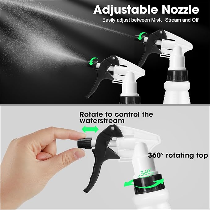 Eccliy 12 Pcs 16 Oz Plastic Spray Bottle, Adjustable Empty Reusable Sprayer for Cleaning, Planting, Water, Bathroom and Kitchen, BBQ, Commercial and Residential (Original,Black&white)