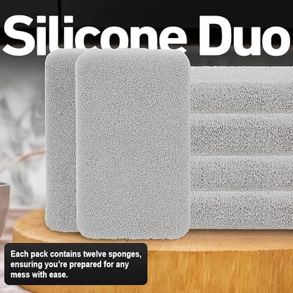 Casanero 12 Pack Silicone Dish Sponges, Heavy Duty Non Scratch Sponges for Dishwashing, Reusable Household Cleaning Sponges for Kitchen, Countertop, Bathroom, Non Stick Cookware or Car