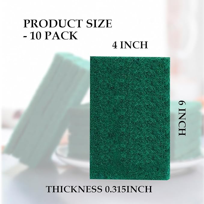 Heavy Duty Scrubbing Pads for Cleaning 6 x 4 x 0.31inch Dish Scrubber Pads Reusable Household Green Scrubbing Pads,Scotch Brite Pads, for Dishes, Kitchen Scrubbers & Metal Grills (10Pcs)