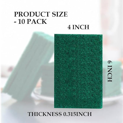 Heavy Duty Scrubbing Pads for Cleaning 6 x 4 x 0.31inch Dish Scrubber Pads Reusable Household Green Scrubbing Pads,Scotch Brite Pads, for Dishes, Kitchen Scrubbers & Metal Grills (10Pcs)