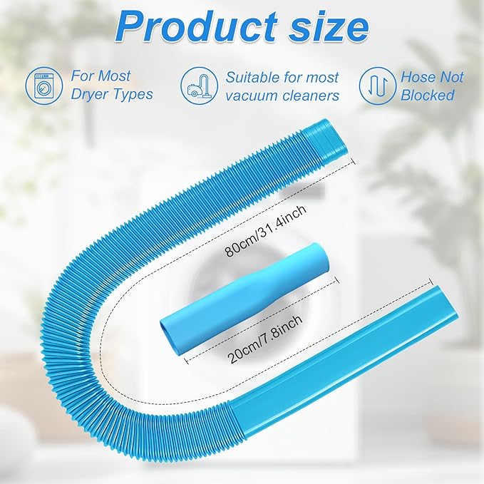 Upgraded Dryer Vent Cleaner Kit: Universal Vacuum Hose Attachment for Lint Removal Fits All Vacuums Cleaner Dryer Cleaning Tools for Clogged Ducts (Blue)
