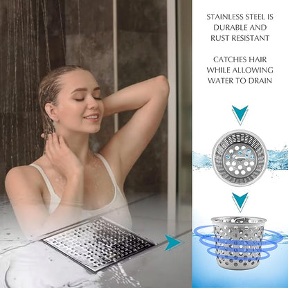 Shower Drain Strainer for Oatey Designline Shower Drain, Linear and Square with Shower Drain Key for Drain Grate Removal, Stainless Steel