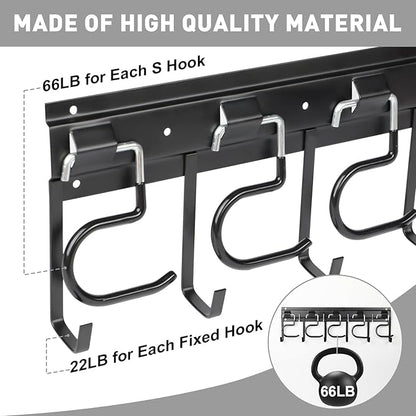 LEYU Metal Garage Tool Organizer Wall Mount, 2 Pack Garden Tool Organizer With Extension Cord Straps, Garage Organization Hooks and Hangers for Shed, Yard Storage, Wall Holder for Hanging Broom Mop