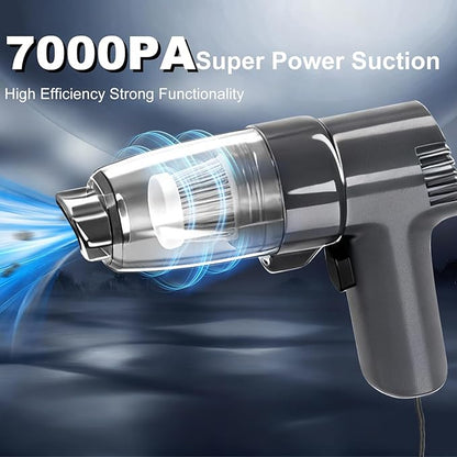 Car Mounted Vacuum Cleaner - 7000PA High-Power Suction, Dry & Wet Dual-Purpose, Portable Mini Handheld Vacuum with LED Light & Attachments, Ideal for Car Interior, Pet Hair, Dust & Debris (Grey)