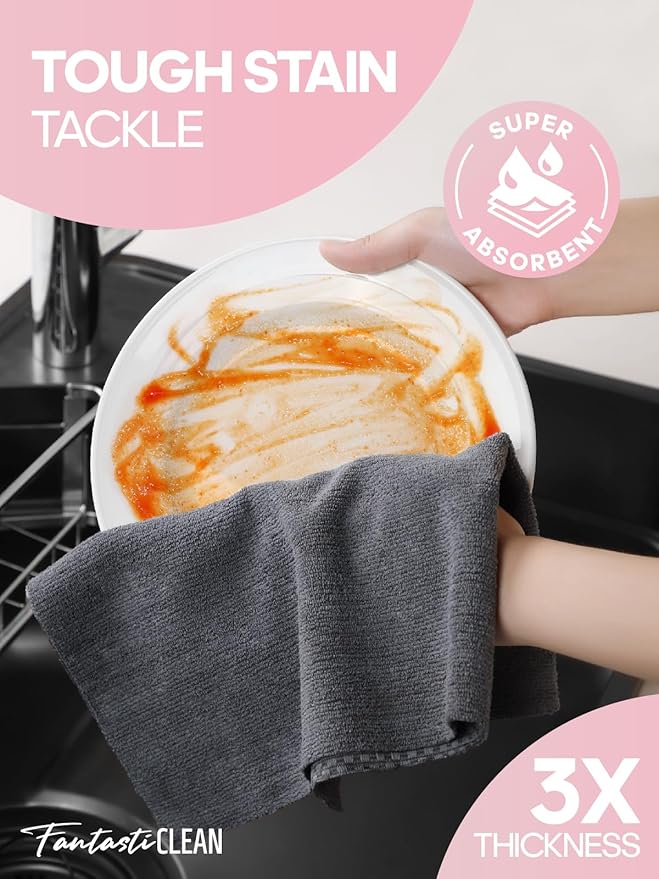 Fantasticlean Large Microfiber Cleaning Cloth Roll - 18'' by 12'', 24 Sheets, Thick, Super Absorbent and Reusable Rags, Daily Cleaning Supplies for Vehicle.. (DimGrey)