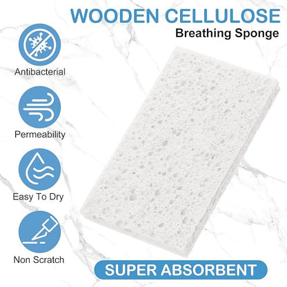 Zhengmy 48 Pieces Sponges Bulk Sponges Kitchen Compressed Sponge Natural Dish Sponge Compressed Wood Pulp Cleaning Without Scratching for Kitchen Bathroom, 3.9 x 2.4 x 0.12 Inch (White)