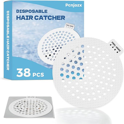 38 PCS Disposable Shower Drain Hair Catcher, Mesh Drain Covers Stickers, Peel & Stick Drain Strainers to Stop Clogs, Strong Adhesive Mesh Stickers for Bathtub, Bathroom, Kitchen Sink, Easy Peel Remove