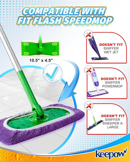 KEEPOW Reusable Mop Pads Compatible with Swiffer Sweeper Mop, Microfiber Dry Sweeping Cloths & Machine Washable Wet Pads Refill for All Sealed Floors - Stone, Hardwood, Laminate & Tile (8 Purple)