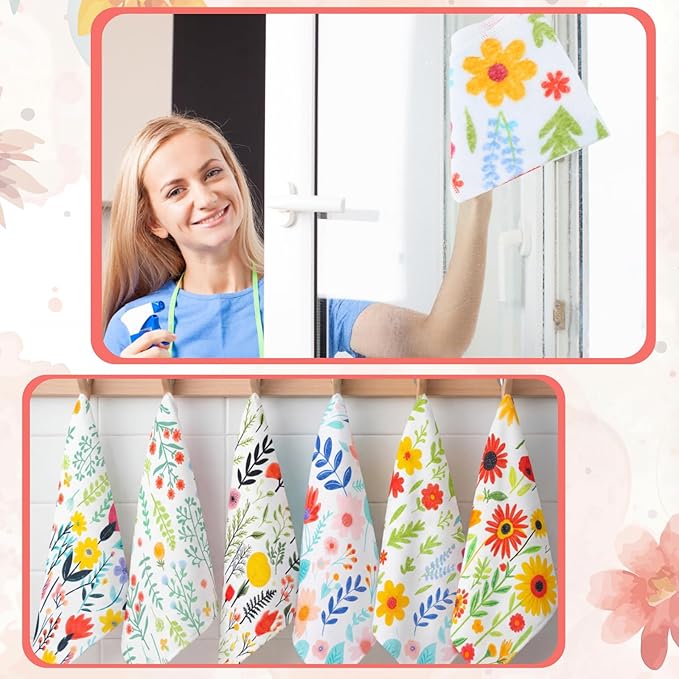 Tegeme 36pcs Floral Reusable Paper Towels Roll 11.81 x 11.81 Inches Washable Paperless Cotton Kitchen Towels Bulk for Kitchen Bathroom