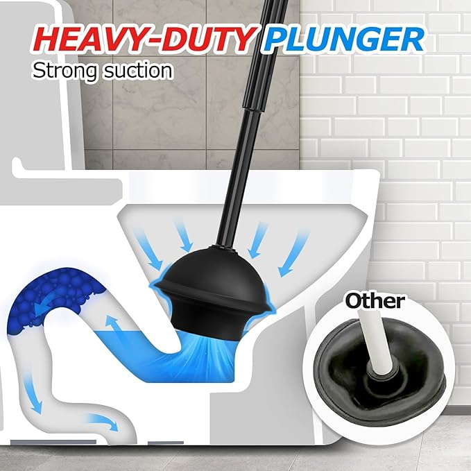 FORASTO 4Pack 2 in 1 Toilet Brush and Plunger Set, Extended Handle Plunger,Toilet Bowl Brush Plunger Set,Bathroom Cleaning Tools,Toilet Brush Plunger Combo,Cleaning Supplies, Cleaning Brush