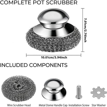 Steel Wool Scrubber, 8-Pack Stainless Steel Scrubber Pads with Handle - The Ultimate Scouring Solution for Rust, Stubborn Messes on Cookware, Grill, Oven & Kitchen Sinks