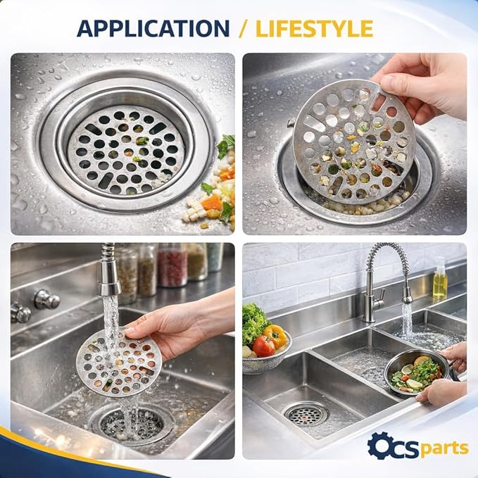 OCS Parts Set of Two Commercial Kitchen Sink Flat Strainers | Universal Fit 3-Inch Stainless Steel Strainer | Fits Most 3 Tier Compartment Sinks (2-Pack)