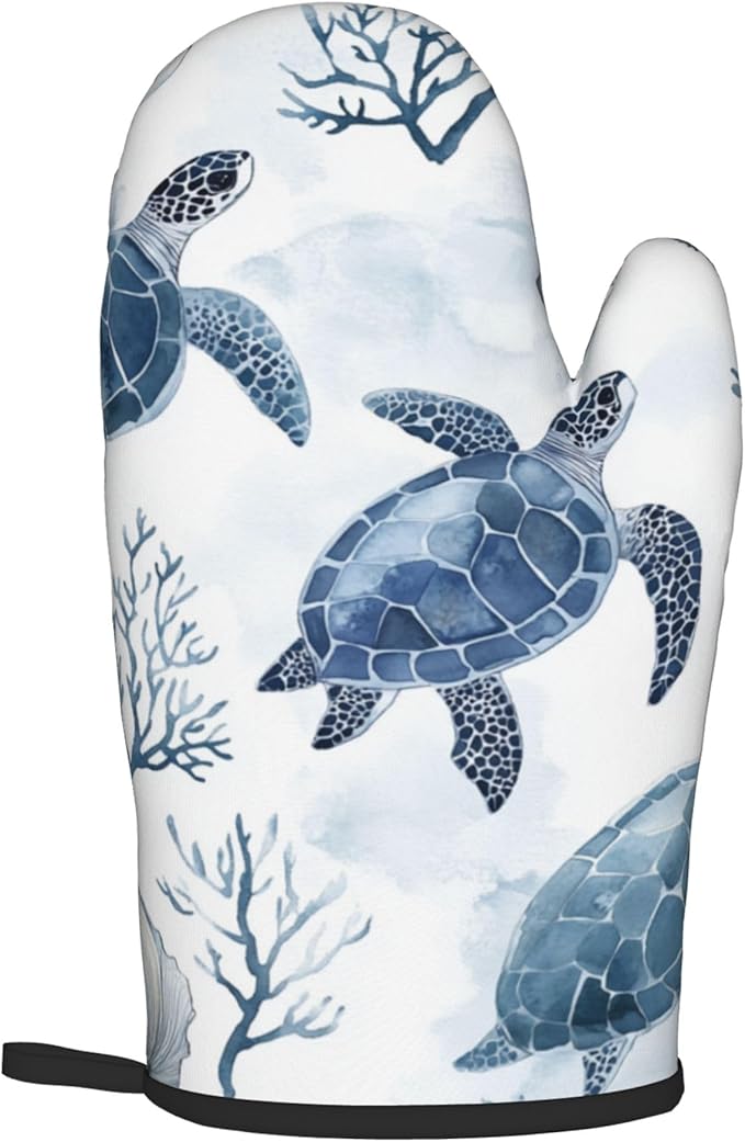 Nautical Oven Mitts for Women - 2 PCS Coastal Oven Gloves Summer Kitchen Mitts Beach Seashell Potholders for Baking and Cooking